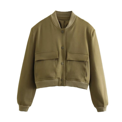 Damen Kurzjacke Modern mit Taschen und Cropped Schnitt