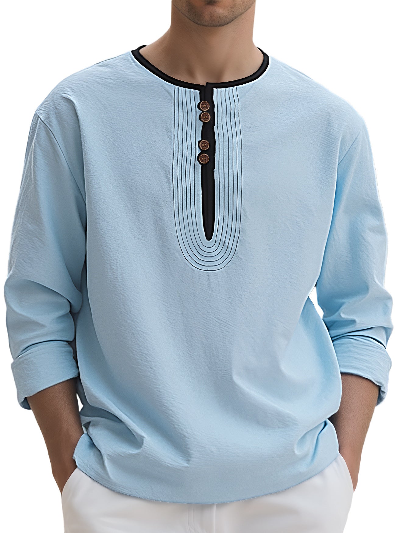 Herren Langarmshirt Modern mit Knopfverschluss Elegant