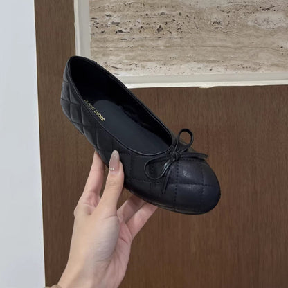 Damen Ballerinas Elegante Quilted Schleifen Detail Schwarz