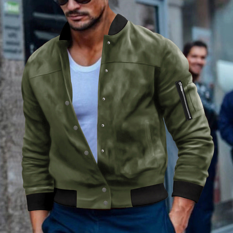Herren Bomberjacke Reißverschluss Taschen Modern Schwarz