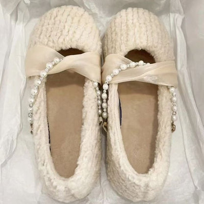 Damen Pantoffeln Flauschig Weich mit Perlenverzierung