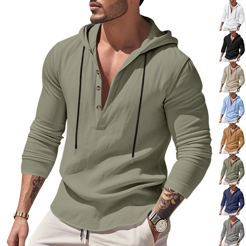 Herren Kapuzenshirt Langarm Modern Knopfleiste Trendy - BerlinGlamour