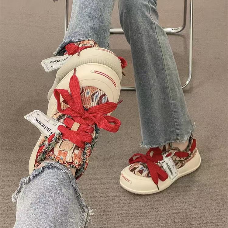 Damen Sneaker Modisch Gefranst Schnürsystem