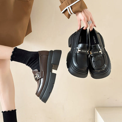 Damen Loafers Hochabsatz Glänzend Schuhe Modisch