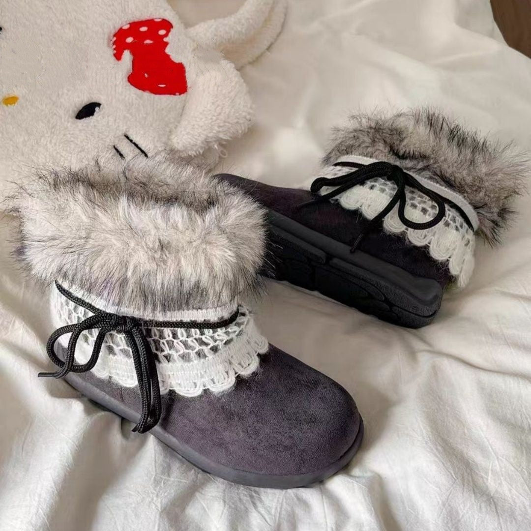 Damen Winterstiefel Flauschig Elegante Spitze - BerlinGlamour
