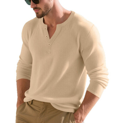 Herren Langarmshirt Modern Henley Ausschnitt Trendig
