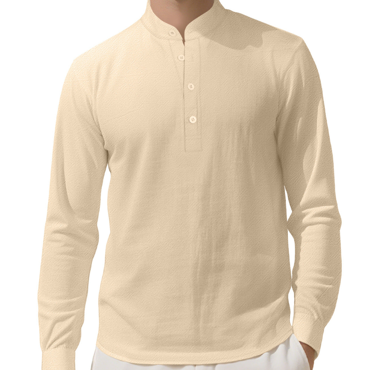 Herren Langarmhemd Elegantes Mit Stehkragen Knöpfe Modern