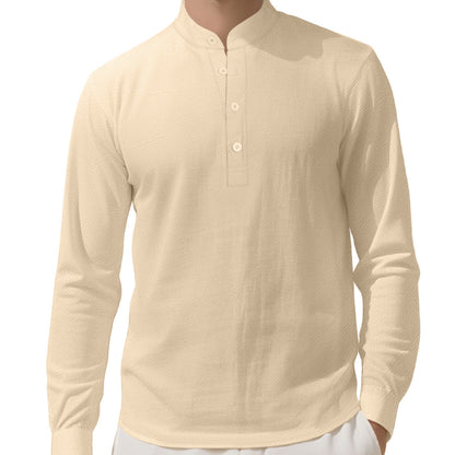 Herren Langarmhemd Elegantes Mit Stehkragen Knöpfe Modern