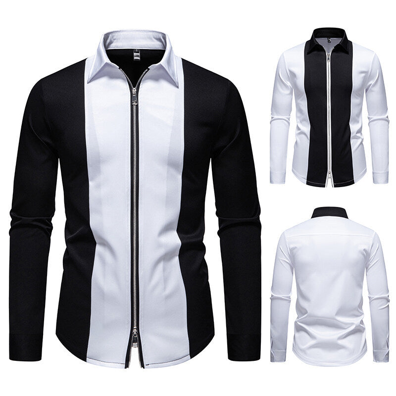 Herren Langarmshirt Modern Stehkragen Kontrastpaspel Trendy - BerlinGlamour