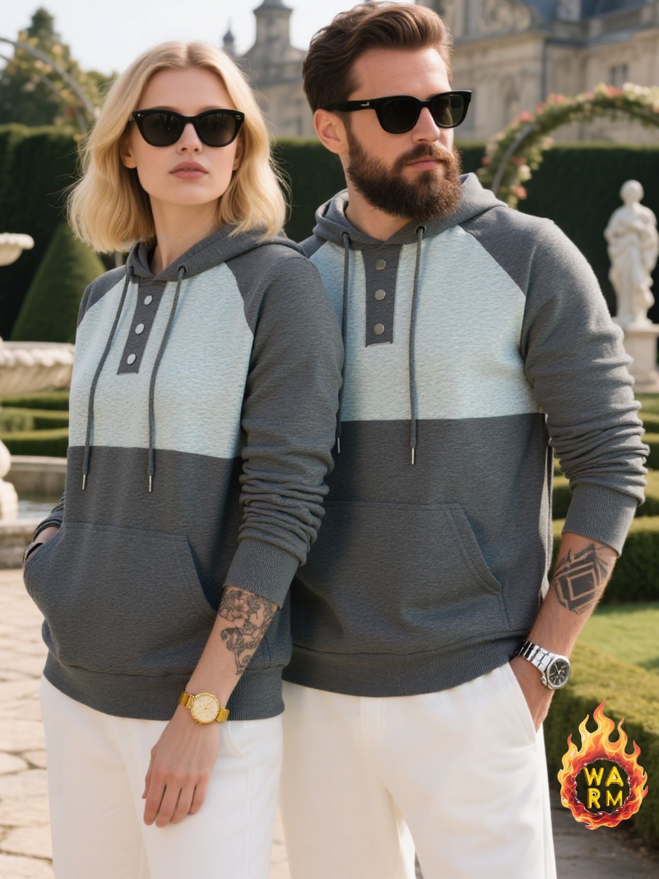 Herren Hoodie Sportlich Knopfleiste Modern