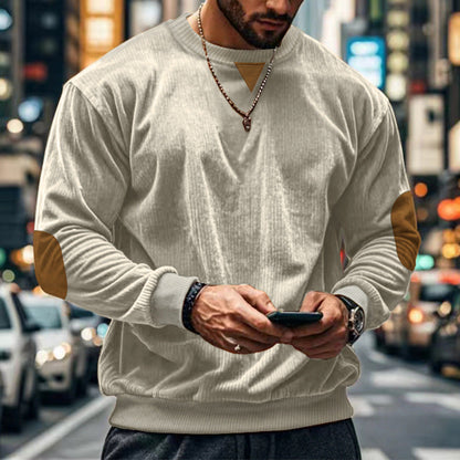 Herren Pullover Rundhals mit Patches Gemütlich Modern - BerlinGlamour