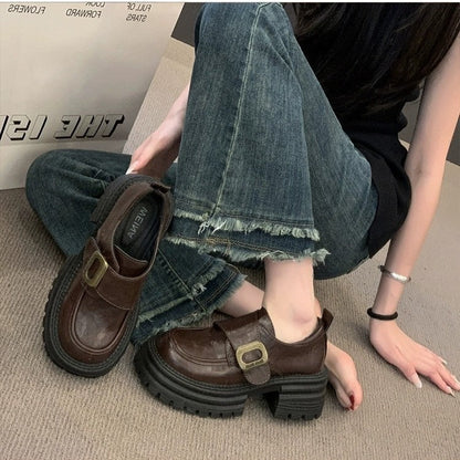 Damen Schnürschuhe Plateau Robust Chunky Mit Schnalle