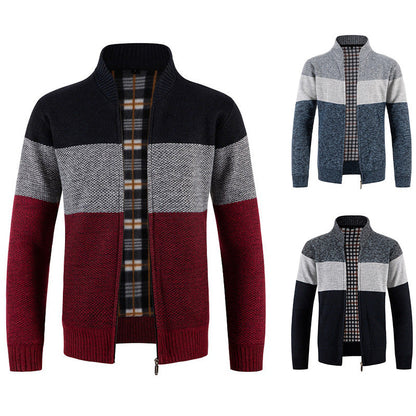 Herren Strickjacke Modern Karo Muster Zipper Schluss - BerlinGlamour