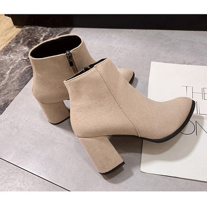 Damen Stiefeletten Elegant Blockabsatz Reißverschluss