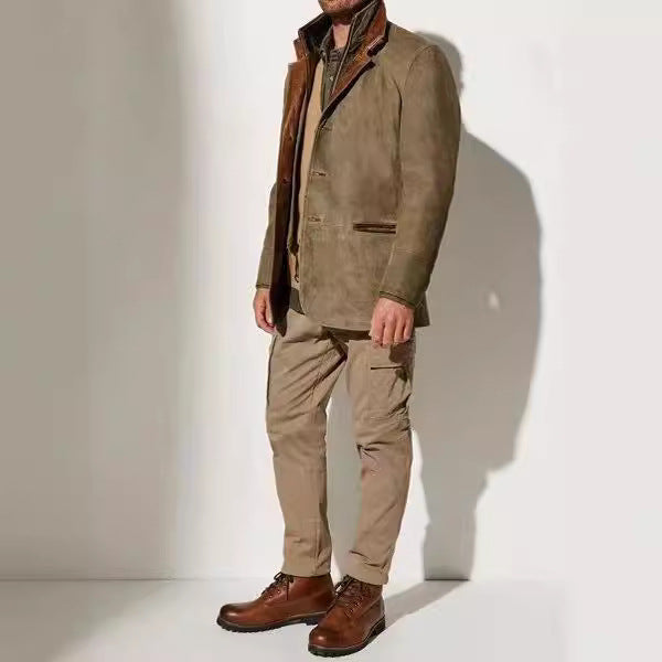 Herren Lederjacke Wildleder Stylish Kontrastkragen