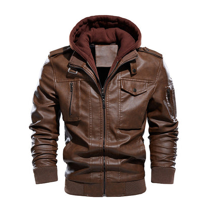 Lederjacke Herren Stilvoll Bequem Mit Abnehmbarer Kapuze