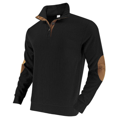 Herren Pullover Modern Stehkragen Lederdetails Trendy