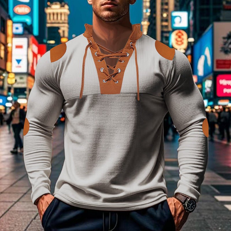 Herren Langarmshirt Modern mit Kontrastakzenten Schnürdetail