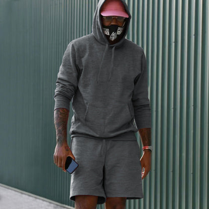 Herren Sport-Outfit Hoodie Shorts Set Athletisch Grau