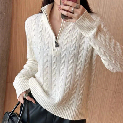 Herren Strickpullover Eleganter Zopfmuster Mit Reißverschluss