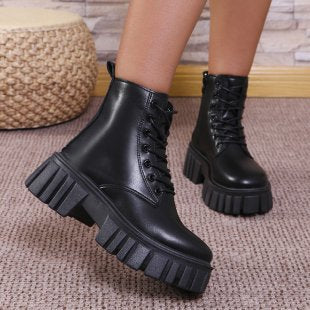 Damen Stiefel Chunky Plateau Schnürstiefel Robust