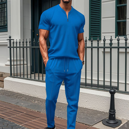Herren Sport Set Kurzarm Elastisch Mit Reißverschluss