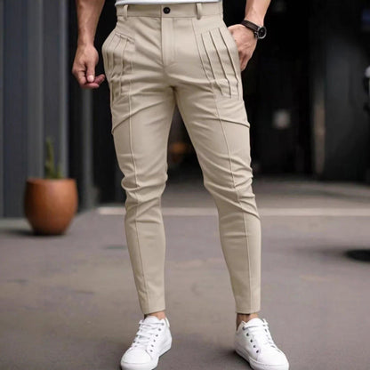 Herren Slim Fit Hose mit Bundfalten und Stretch