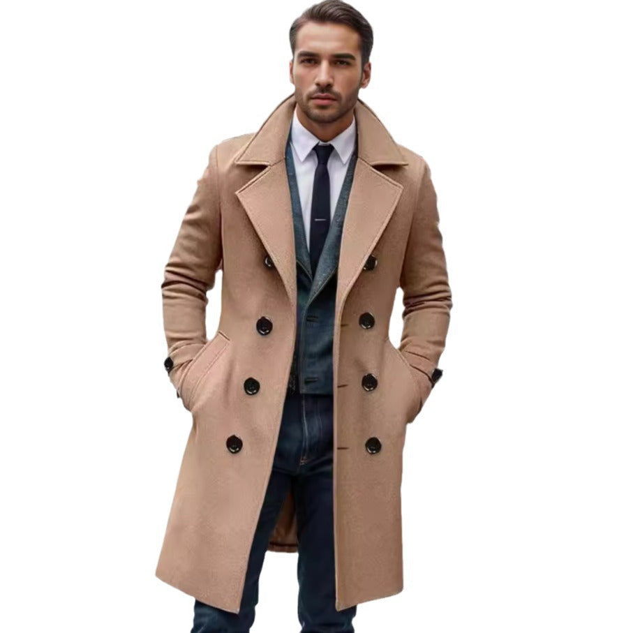 Herren Trenchcoat Eleganter Wollmantel Doppelreihig