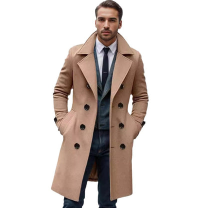Herren Trenchcoat Eleganter Wollmantel Doppelreihig
