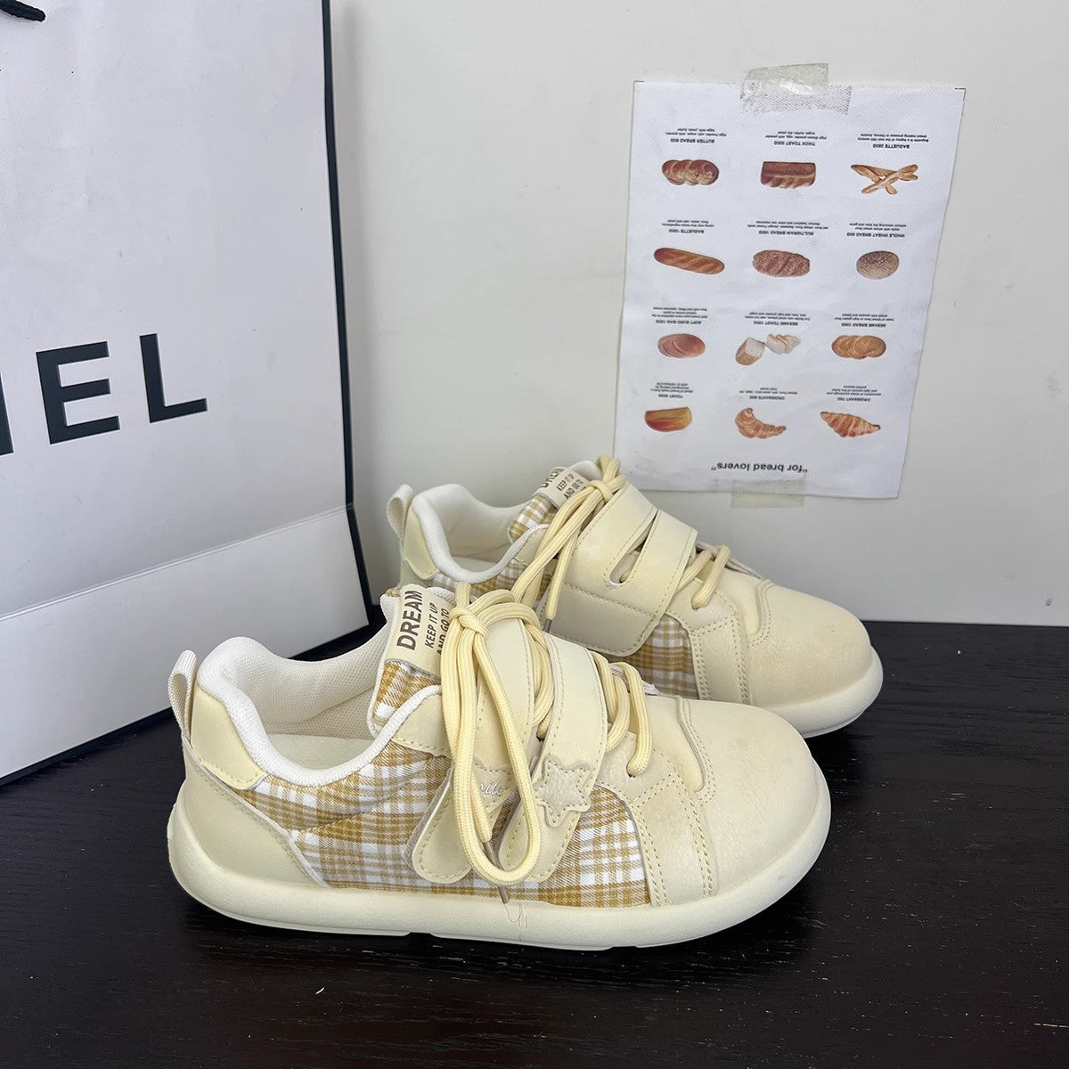 Damen Sneaker Sportlich Kariert mit Klettverschluss