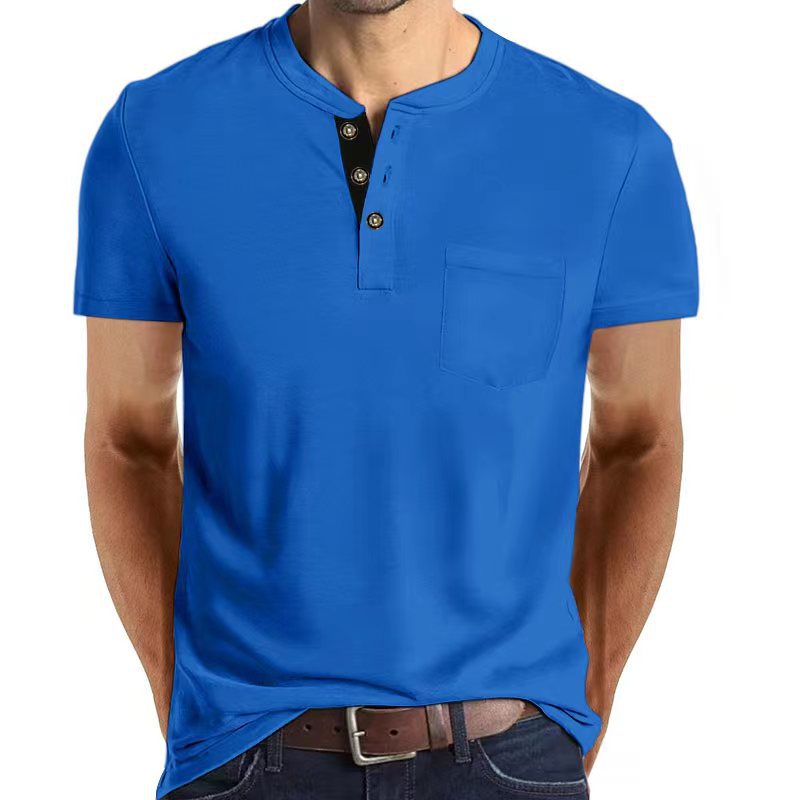 Herren Kurzarmshirt Modern Knopfleiste Brusttasche