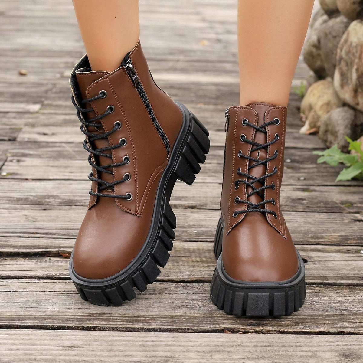 Damen Stiefel Chunky Boots Robust Reißverschluss Winter