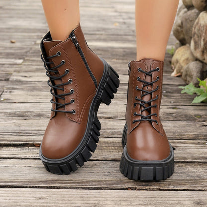 Damen Stiefel Chunky Boots Robust Reißverschluss Winter