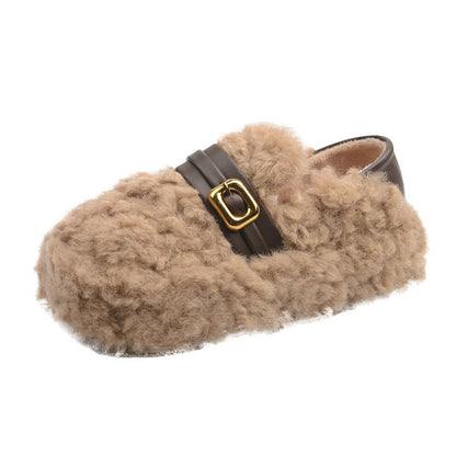 Damen Pantoletten Weich Flauschig Warm mit Riemen