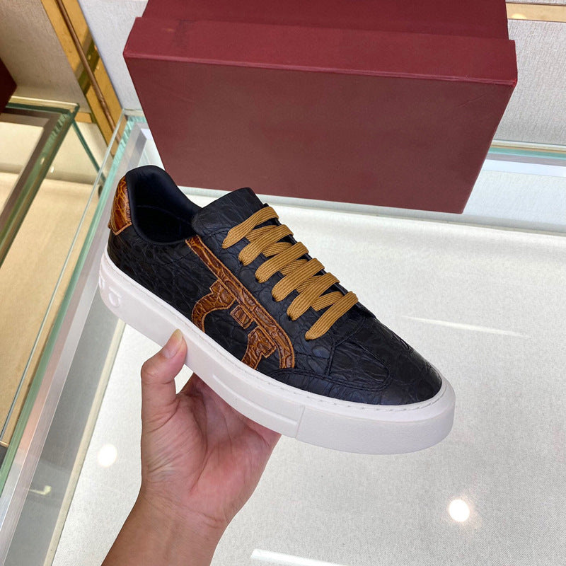 Damen Sneaker Elegante Krokodil Design Schwarz Modisch