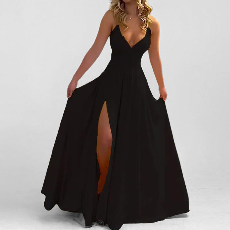 Damen Maxikleid V-Ausschnitt Figurbetonter OberteilSexy Abendkleid