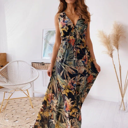 Langes Maxi Kleid Damen Sommer Tropical Chic