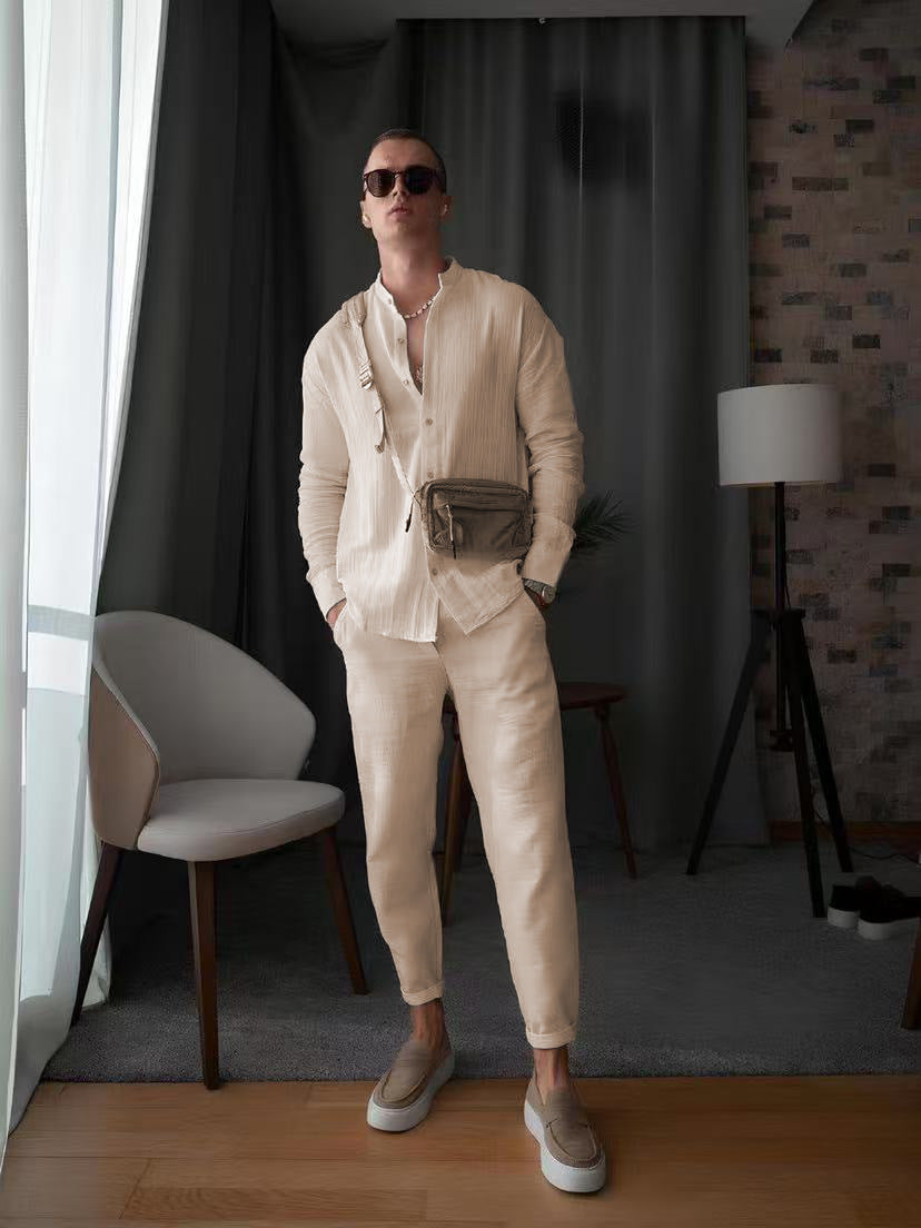 Herren Langarmhemd Elegantes Strukturiertes Design Knöpfe