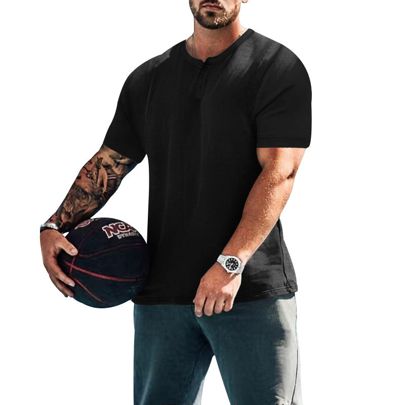 Herren Kurzarm-Shirt Baumwoll Mix Knopfdesign Casual