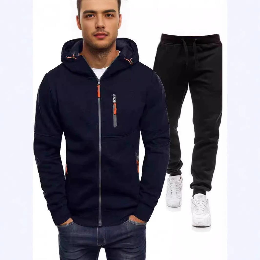 Herren Sportjacke Zip-Hoodie mit Reißverschlusstaschen Modern