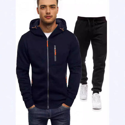 Herren Sportjacke Zip-Hoodie mit Reißverschlusstaschen Modern