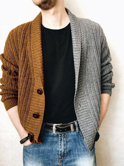 Herren Strickjacke Modern Knopfdesign Kontrast