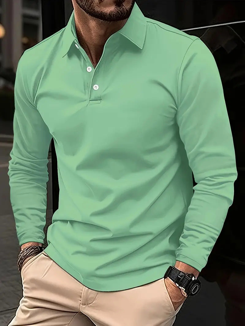 Herren Polohemd Langarm Elegant Moderner Kragen