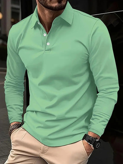Herren Polohemd Langarm Elegant Moderner Kragen