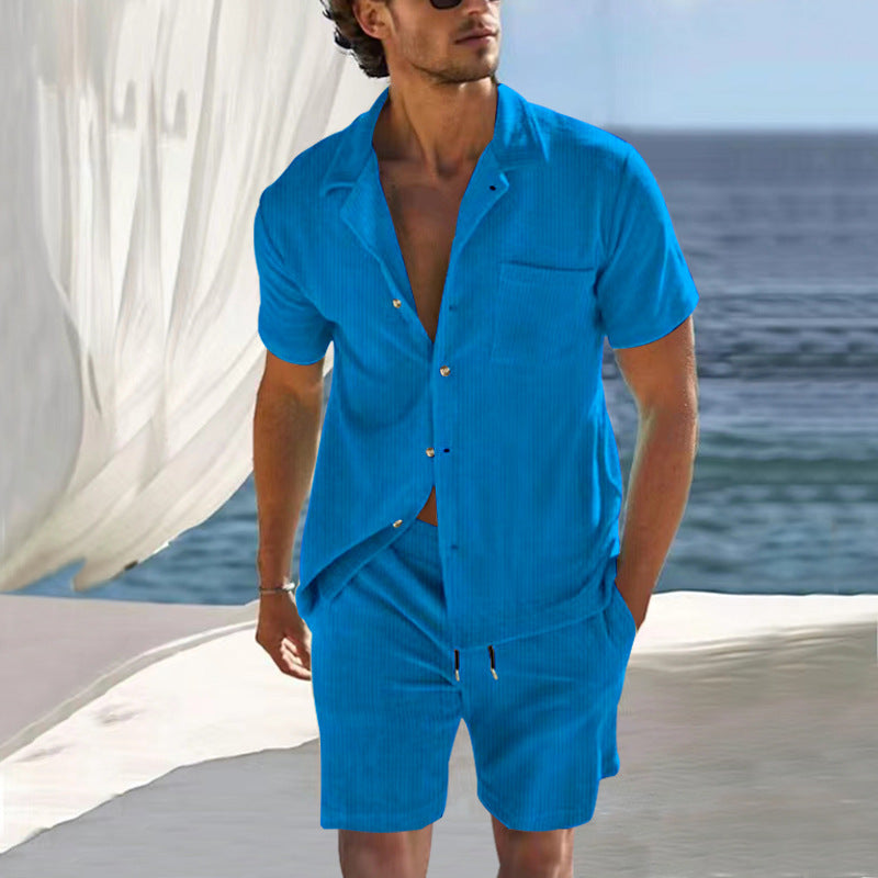 Herren Sommeranzug Kurzarm Bluse Shorts Leicht Modern