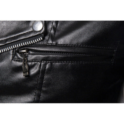 Herren Lederjacke Bikerstil Asymmetrisch Reißverschluss Schwarz