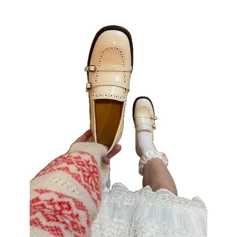 Damen Mokassins Lederschuhe Doppelriemen Elegantes Design