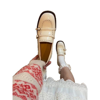 Damen Mokassins Lederschuhe Doppelriemen Elegantes Design