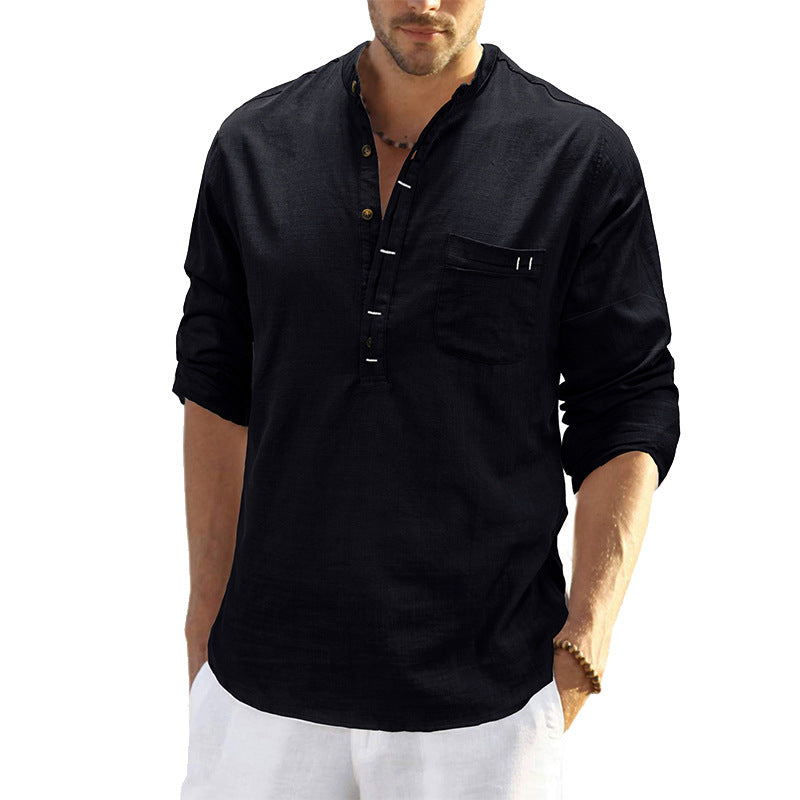 Herren Langarmhemd Stehkragen Modern Slim Fit