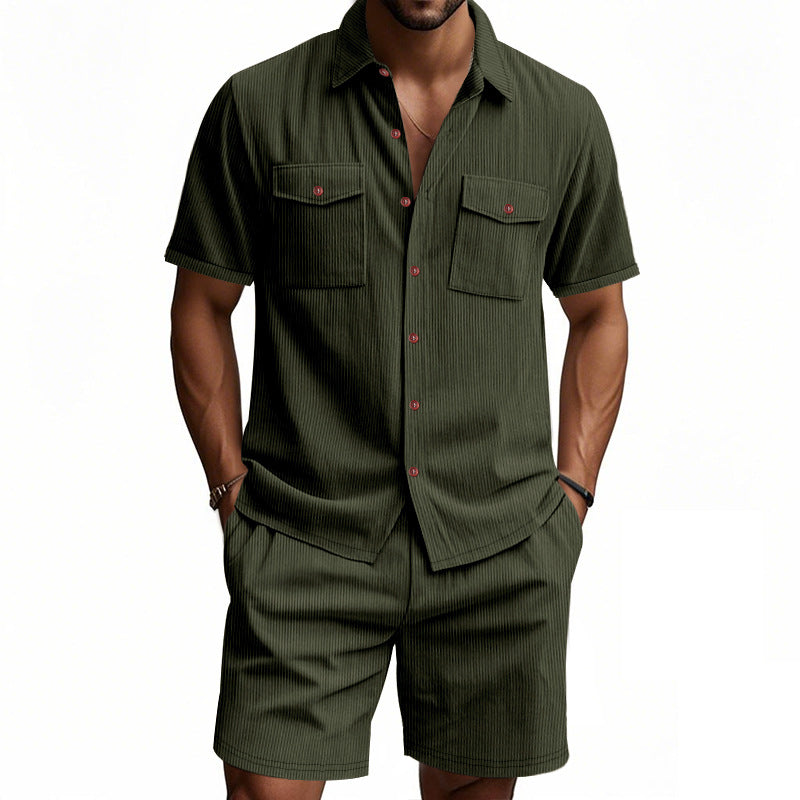 Herren Kurzarm Hemd Shorts Set Sommer Fashion